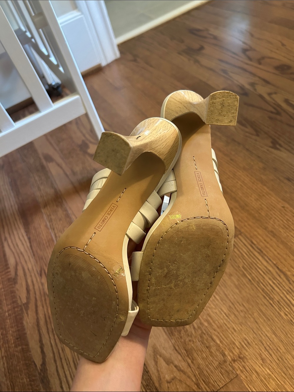 Vince Camuto Ivory Leather Braided Strap Slide Heels - Picture 5 of 5